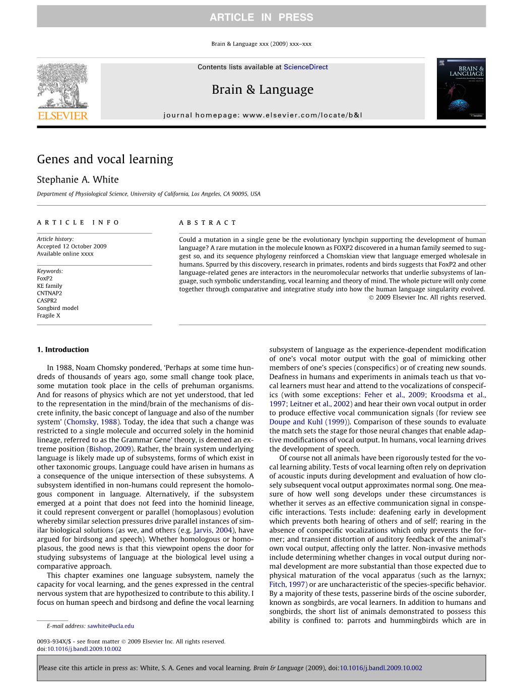 Genes and Vocal Learning