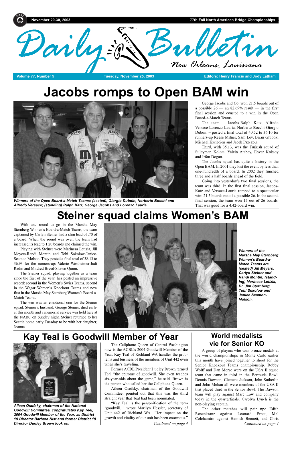 Jacobs Romps to Open BAM Win George Jacobs and Co