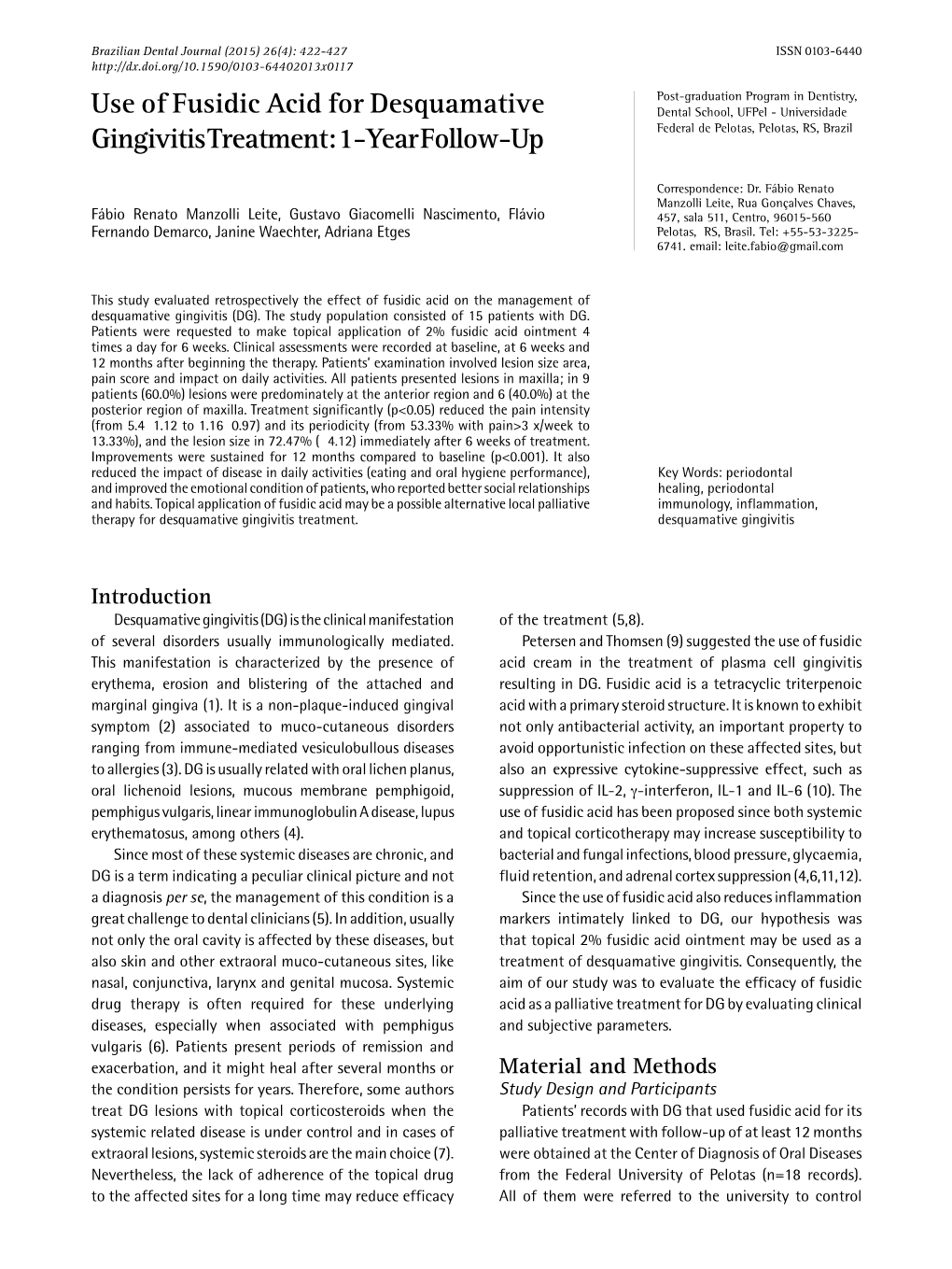 Use of Fusidic Acid for Desquamative Gingivitis Treatment