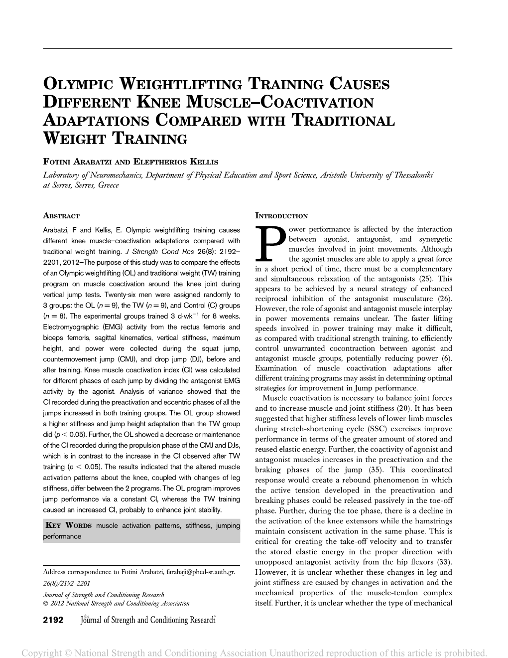 Olympic Weightlifting Training Causes Different Knee Muscle–Coactivation Adaptations Compared with Traditional Weight Training