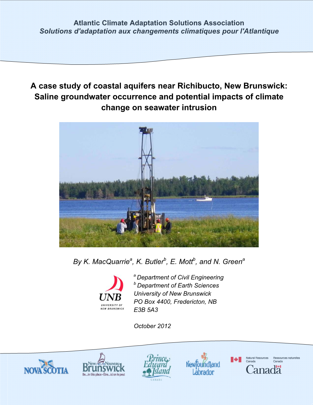 A Case Study of Coastal Aquifers Near Richibucto, New Brunswick: Saline Groundwater Occurrence and Potential Impacts of Climate Change on Seawater Intrusion