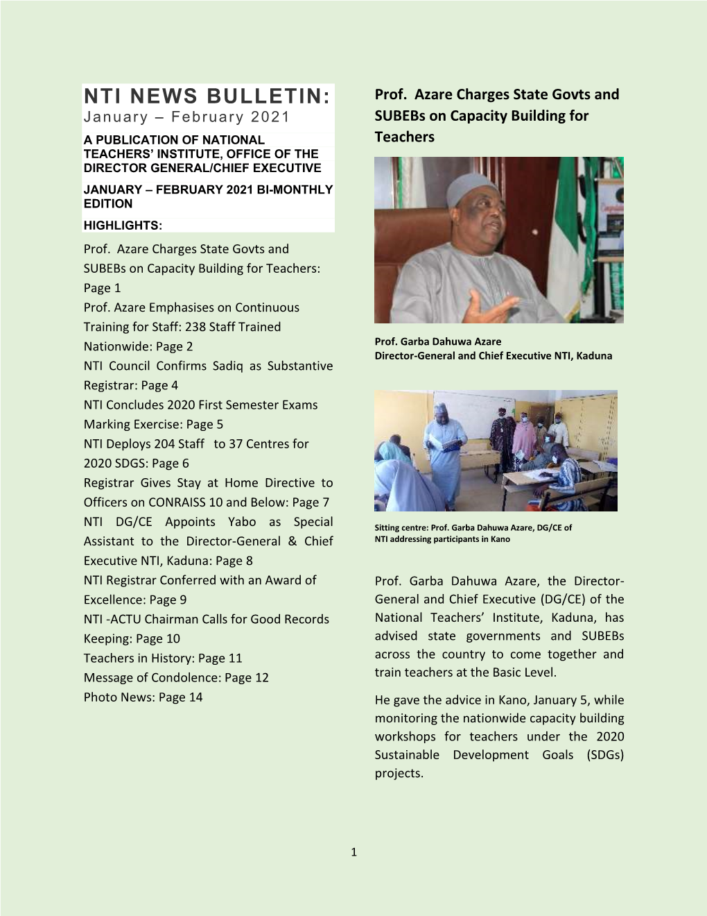 NTI NEWS BULLETIN: Prof