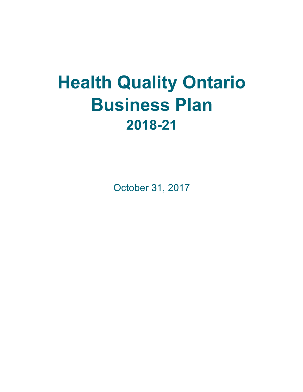 Health Quality Ontario Business Plan 2018-21