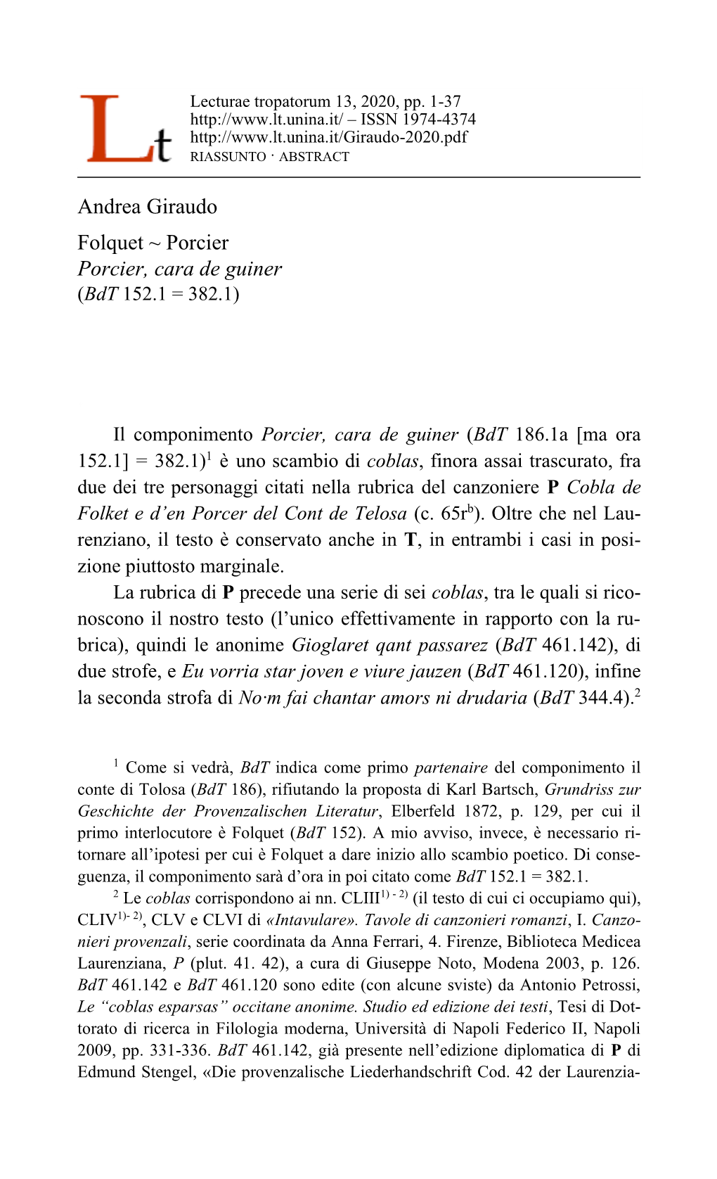 Andrea Giraudo Folquet ~ Porcier Porcier, Cara De Guiner (Bdt 152.1 = 382.1)