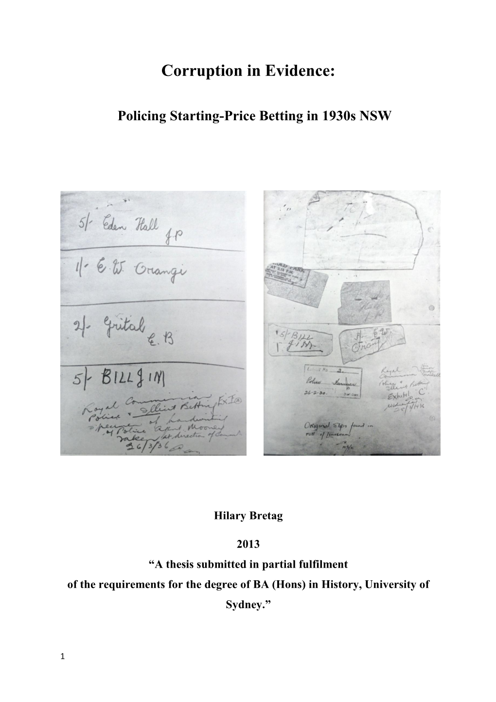 Corruption in Evidence: Policing Starting-Price Betting in 1930S