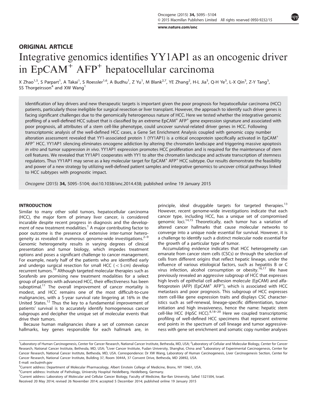 Integrative Genomics Identifies YY1AP1 As an Oncogenic Driver In