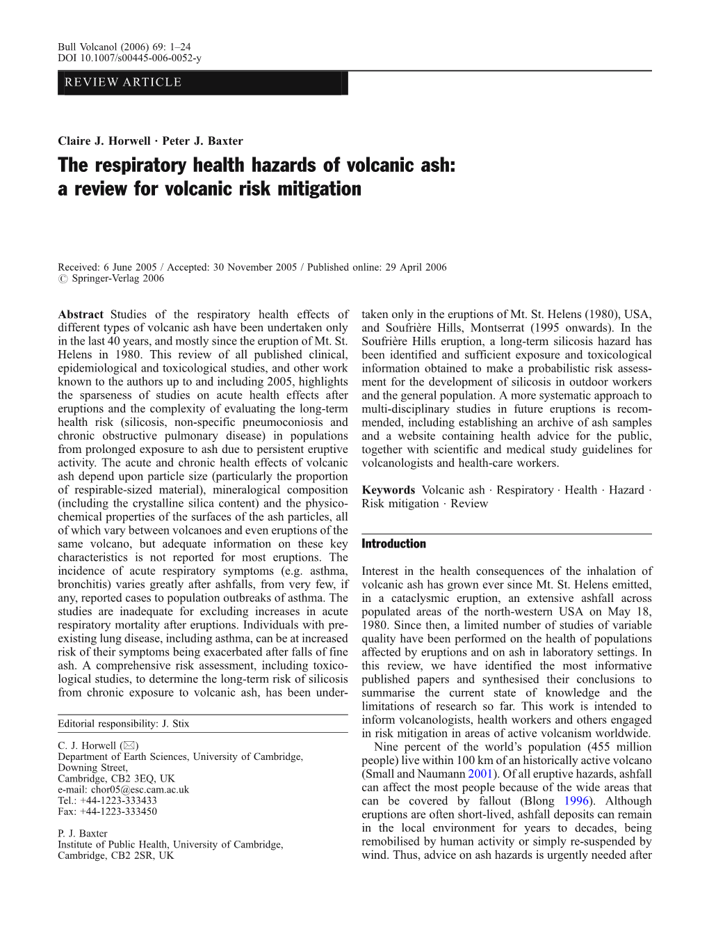 The Respiratory Health Hazards of Volcanic Ash: a Review for Volcanic Risk Mitigation