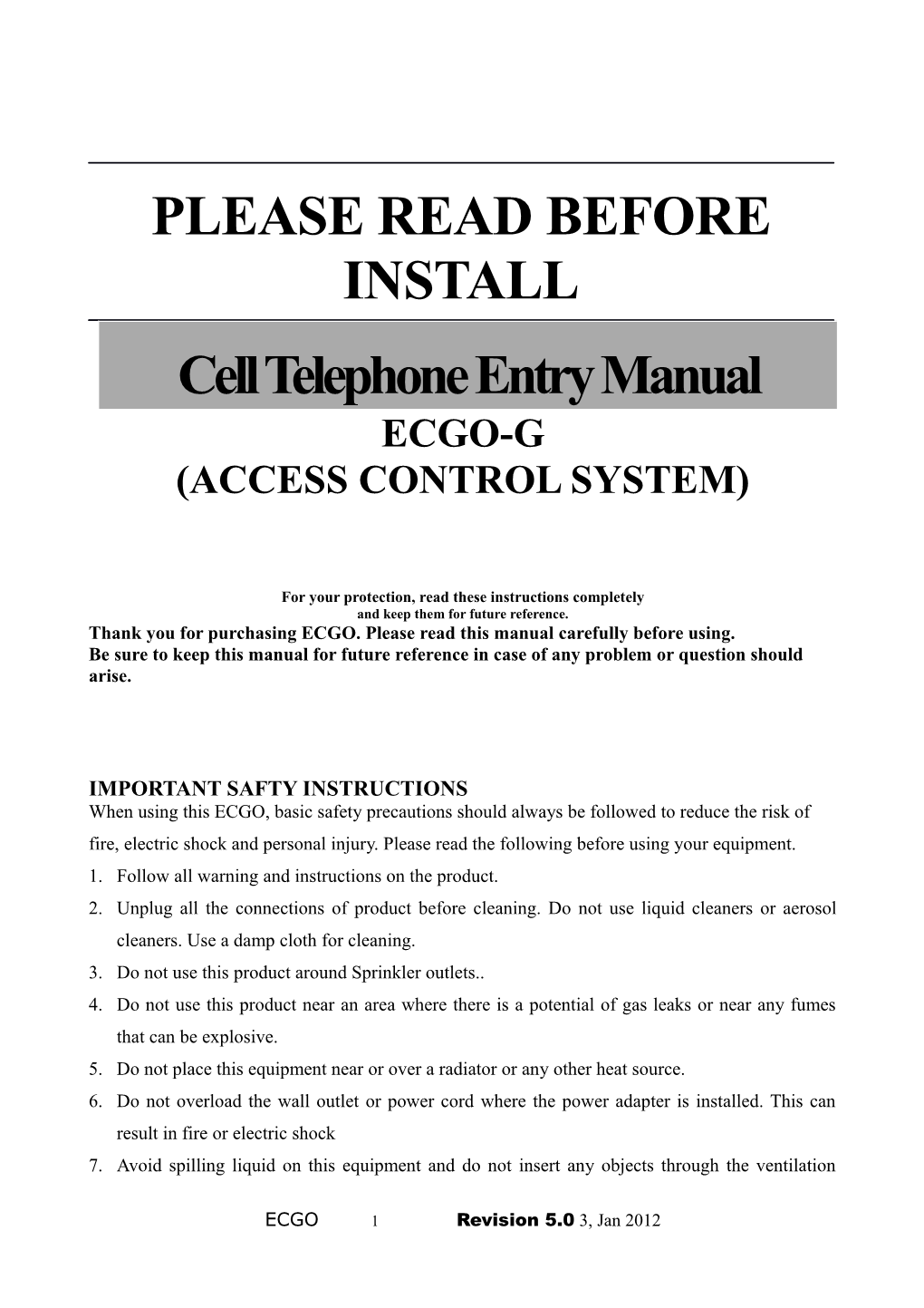 Cell Telephone Entry Manual