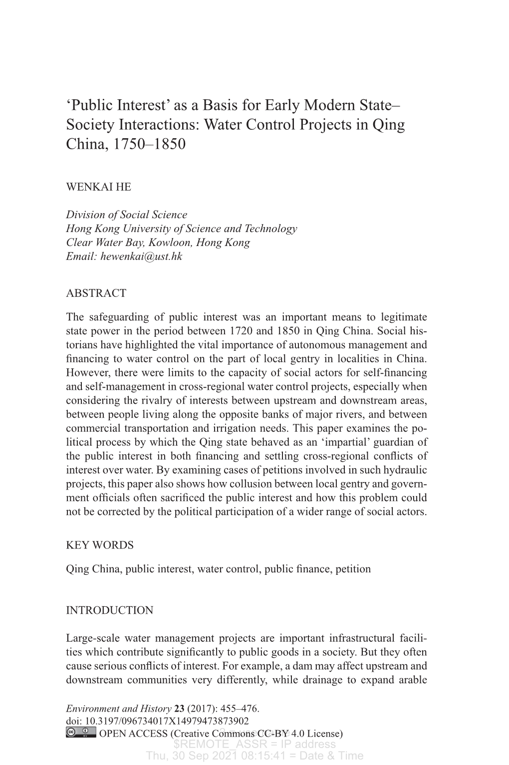 Water Control Projects in Qing China, 1750-185