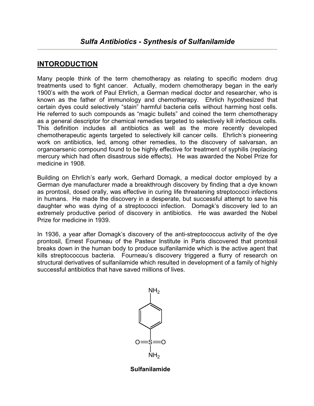 Sulfa Antibiotics - Synthesis of Sulfanilamide