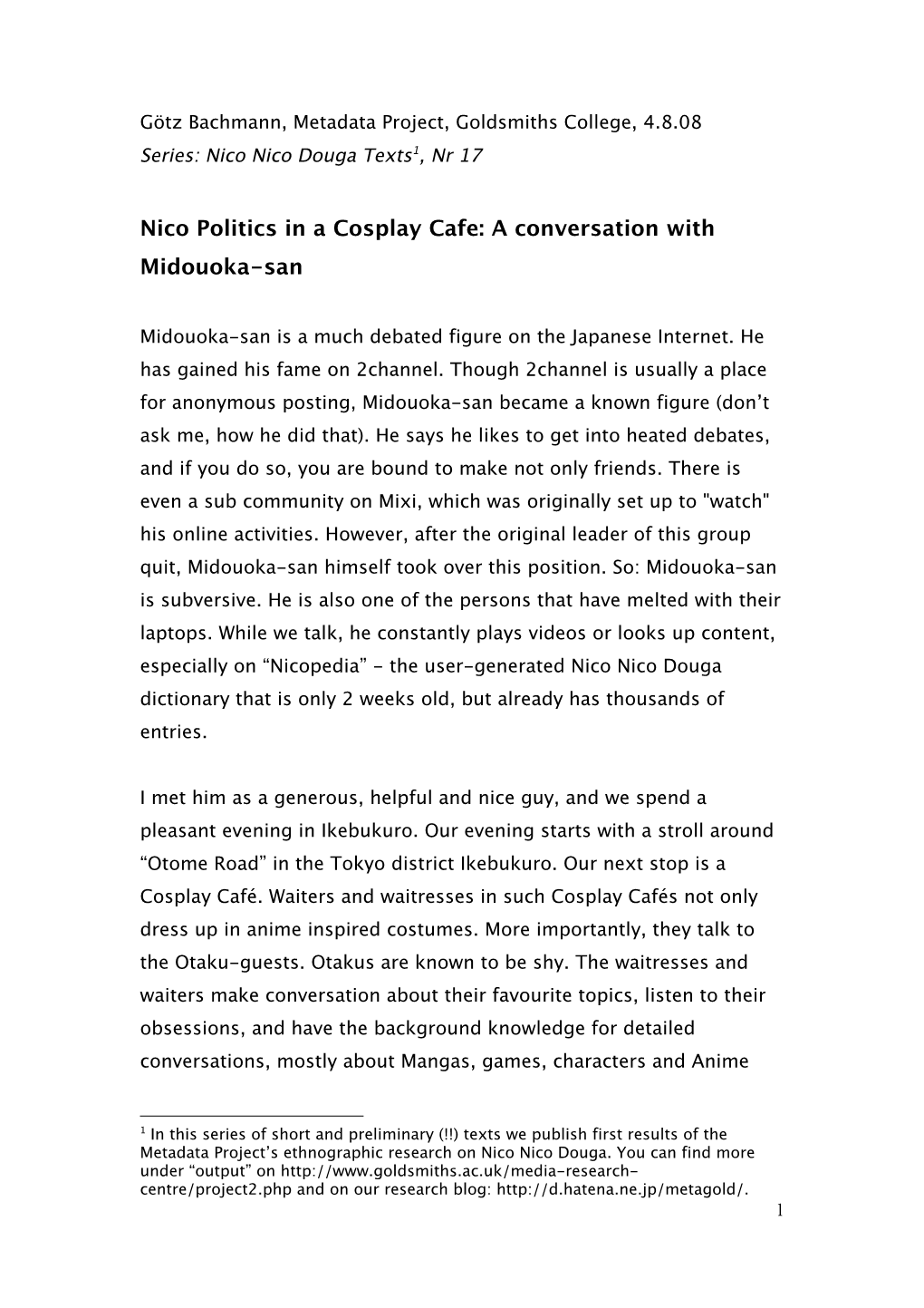 Nico Politics in a Cosplay Cafe: a Conversation with Midouoka-San