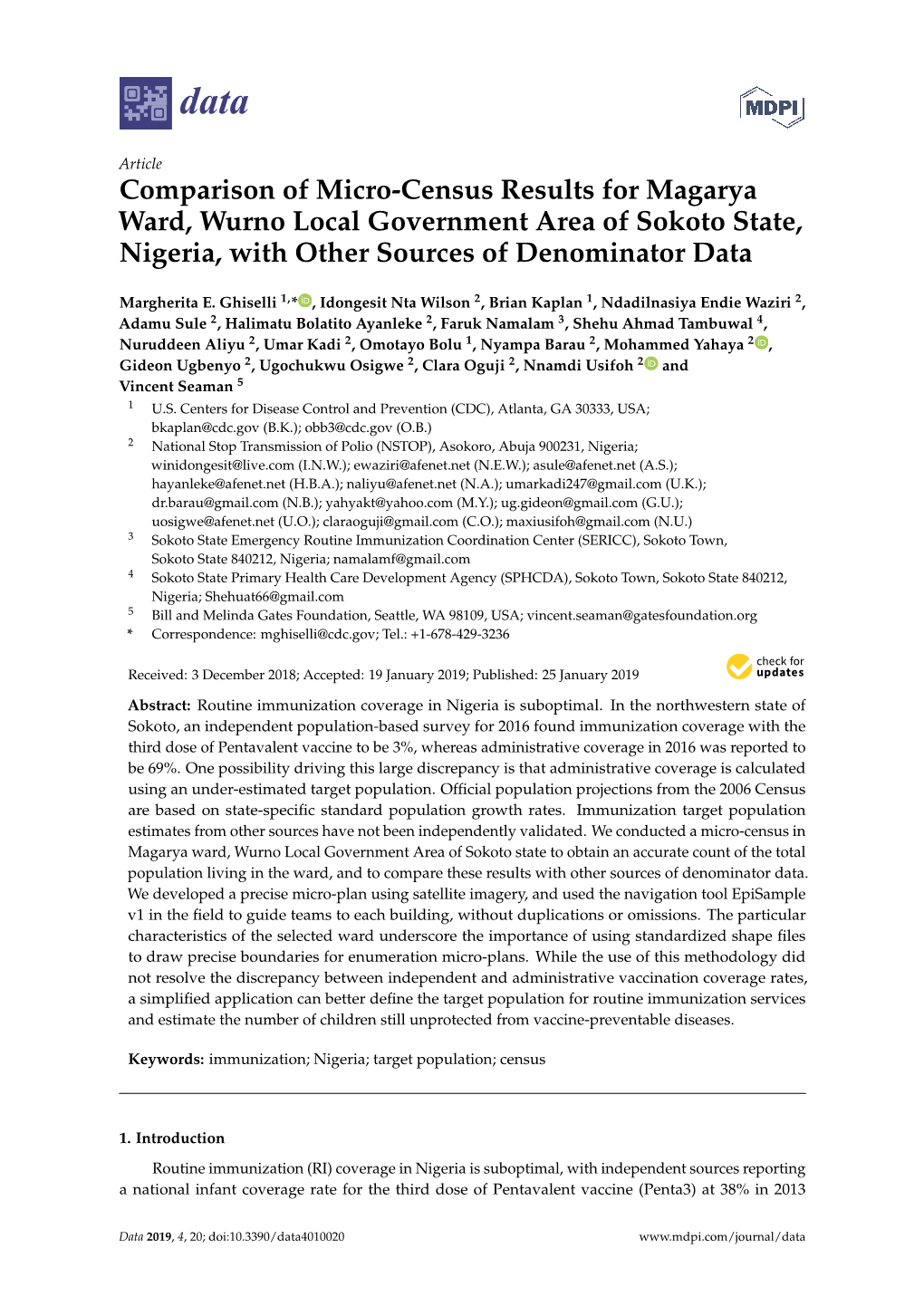 Comparison of Micro-Census Results for Magarya Ward, Wurno Local Government Area of Sokoto State, Nigeria, with Other Sources of Denominator Data