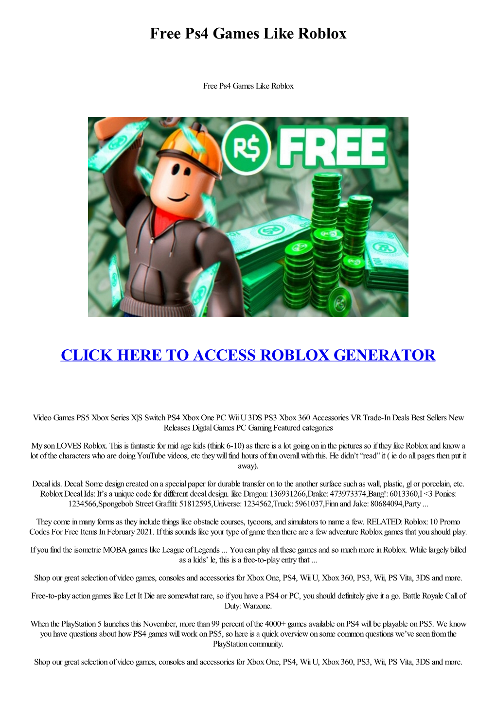 Free Ps4 Games Like Roblox