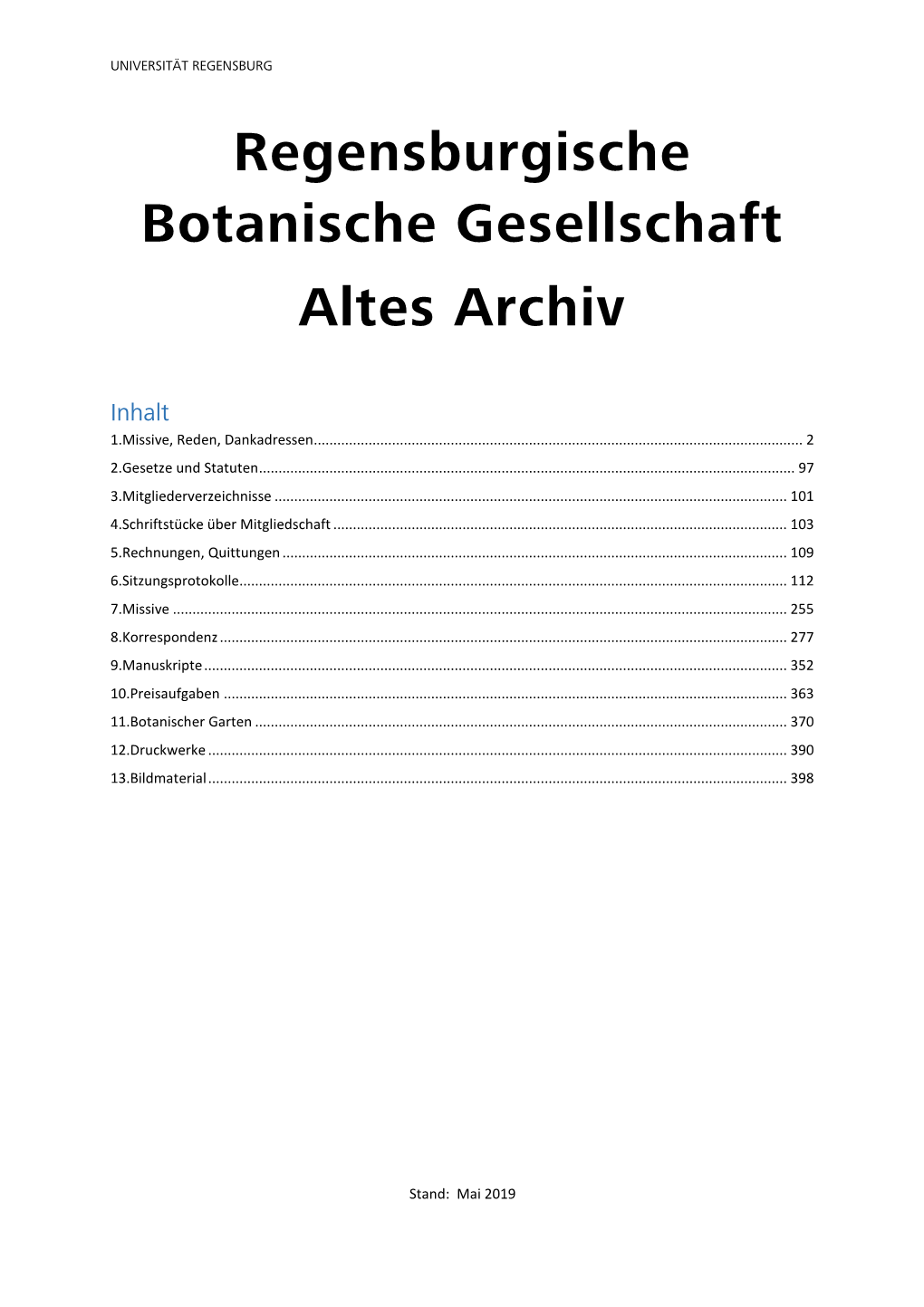 Regensburgische Botanische Gesellschaft Altes Archiv