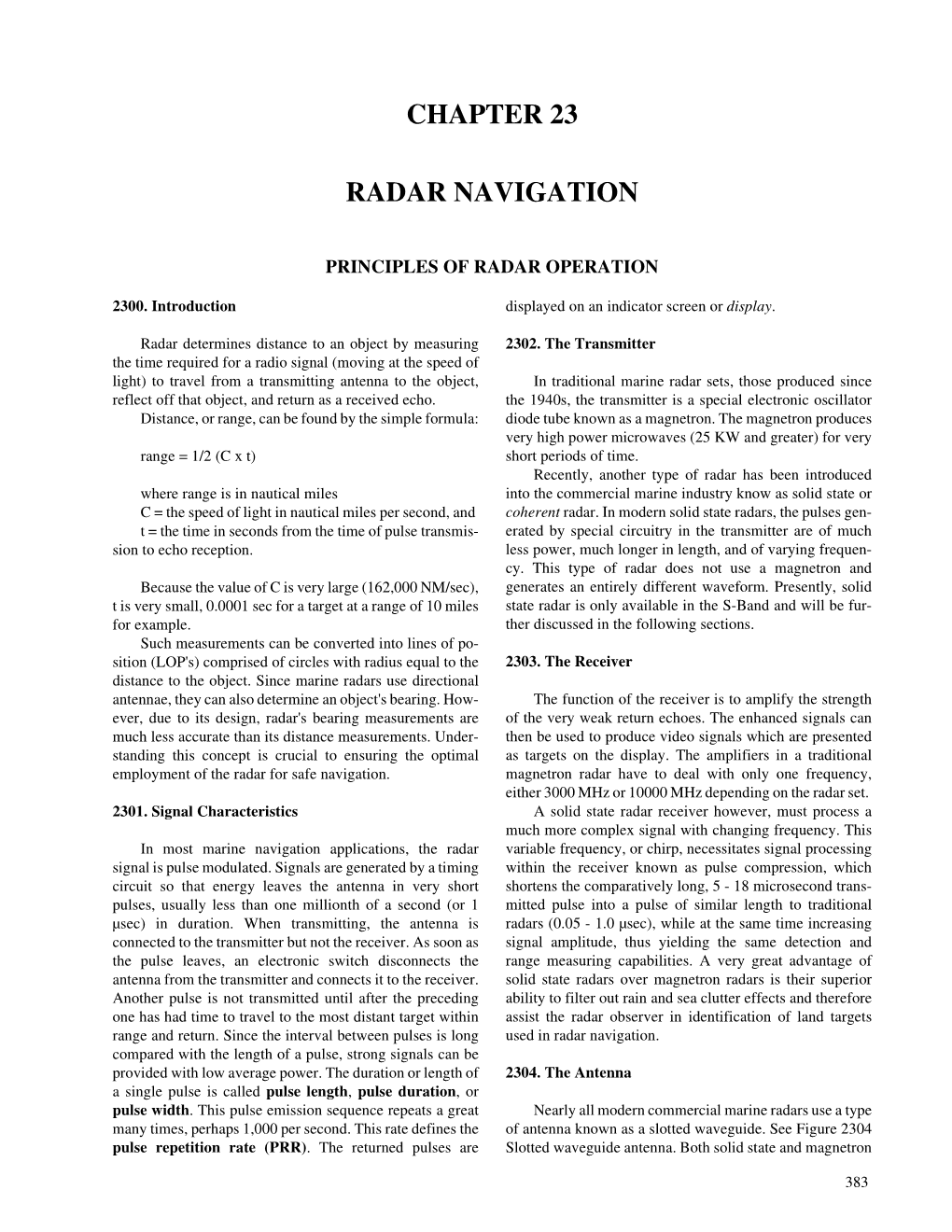Chapter 23 Radar Navigation