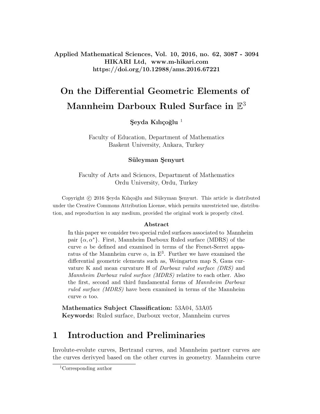 On the Differential Geometric Elements of Mannheim Darboux