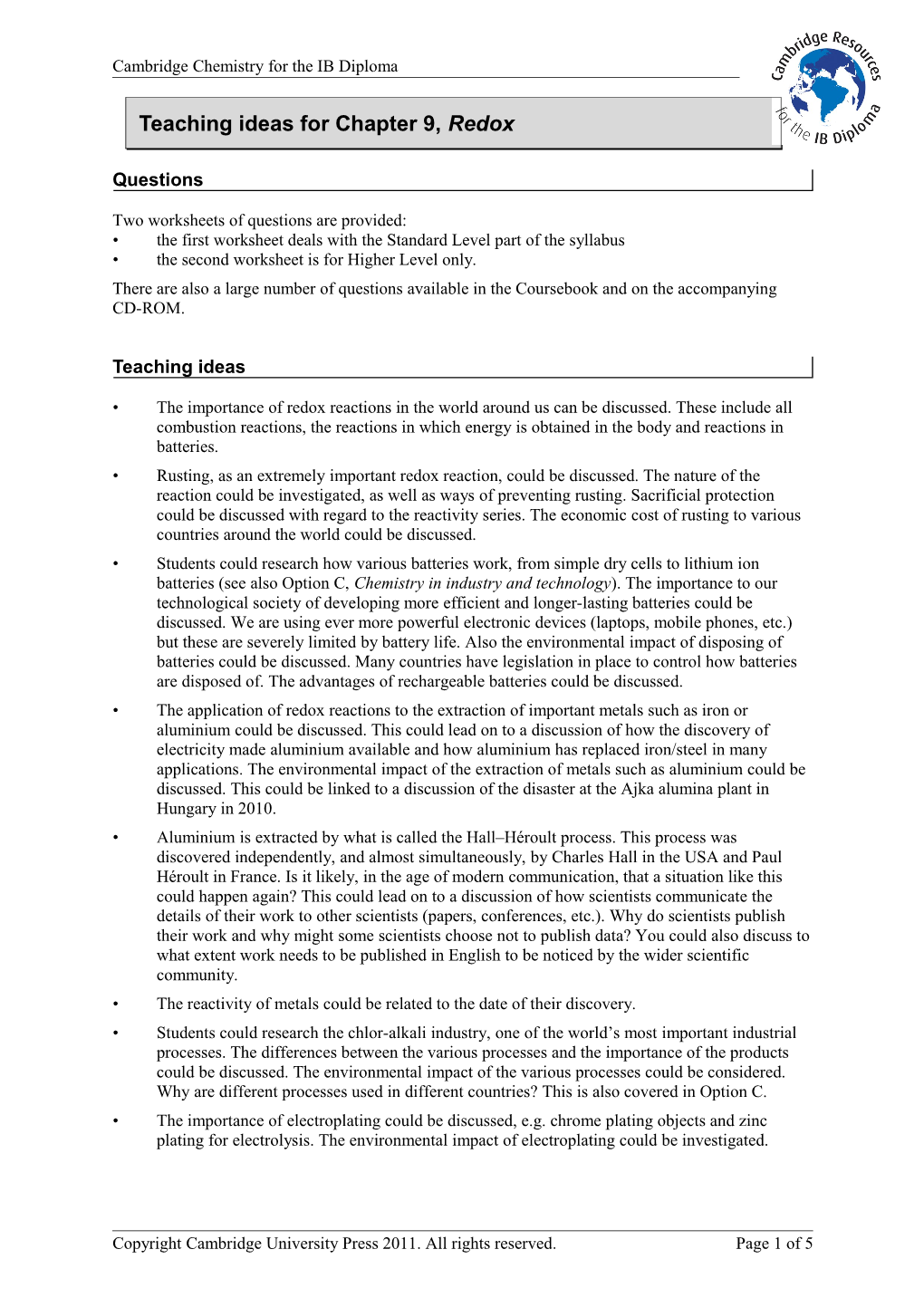 Extension Worksheet Topic 6 s1