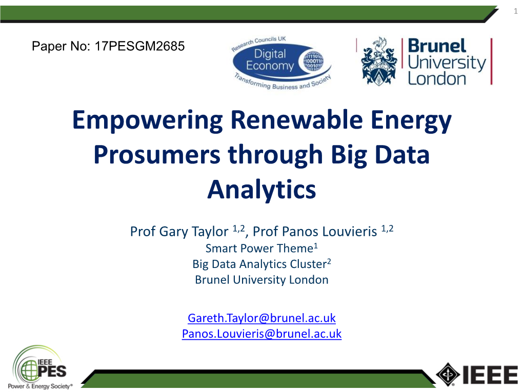 Empowering Renewable Energy Prosumers Through Big Data Analytics