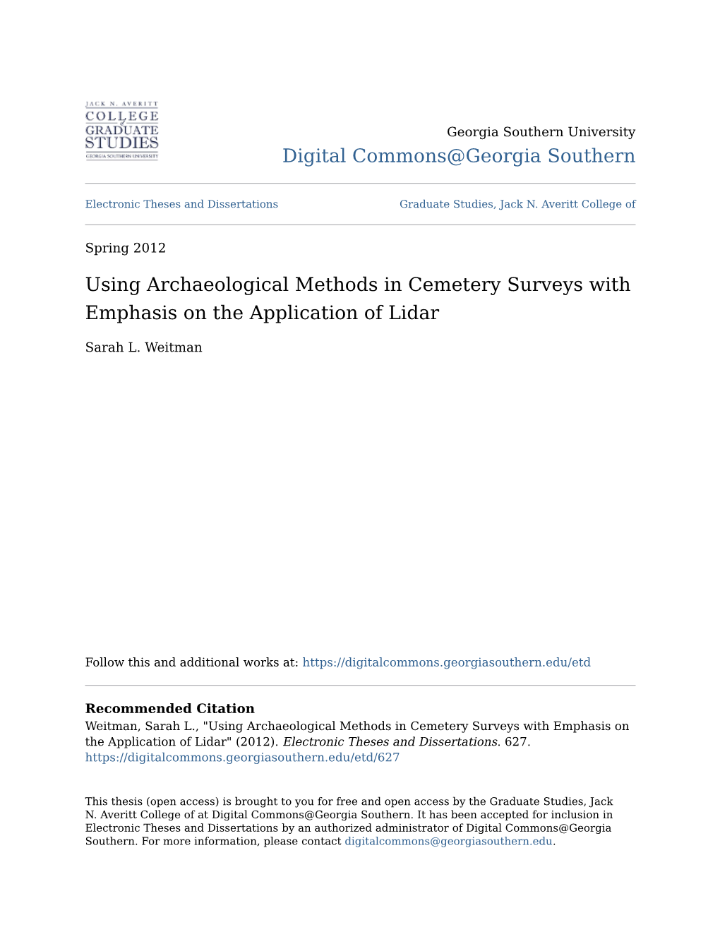 Using Archaeological Methods in Cemetery Surveys with Emphasis on the Application of Lidar