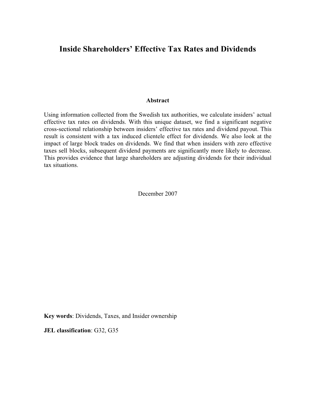 Inside Shareholders' Effective Tax Rates and Dividends