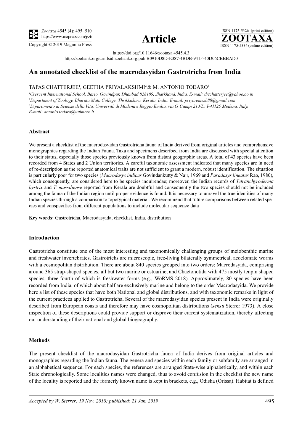 An Annotated Checklist of the Macrodasyidan Gastrotricha from India