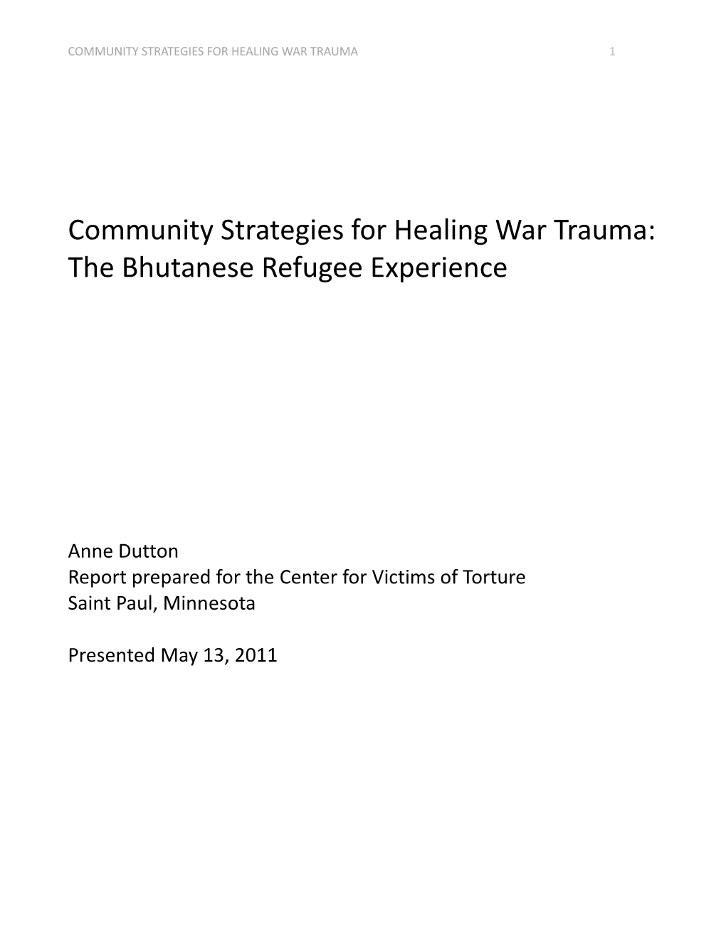 Community Strategies for Healing War Trauma: the Bhutanese Refugee Experience