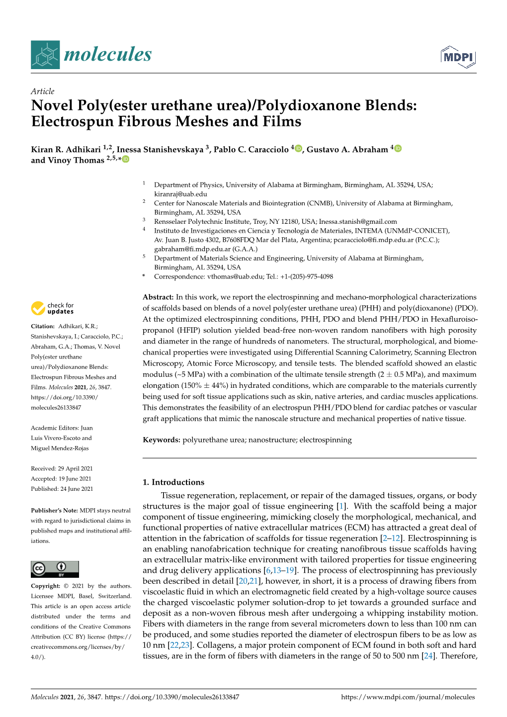 Polydioxanone Blends: Electrospun Fibrous Meshes and Films