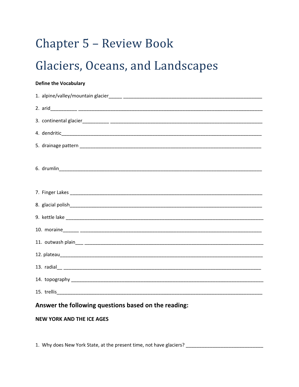 Glaciers, Oceans, and Landscapes