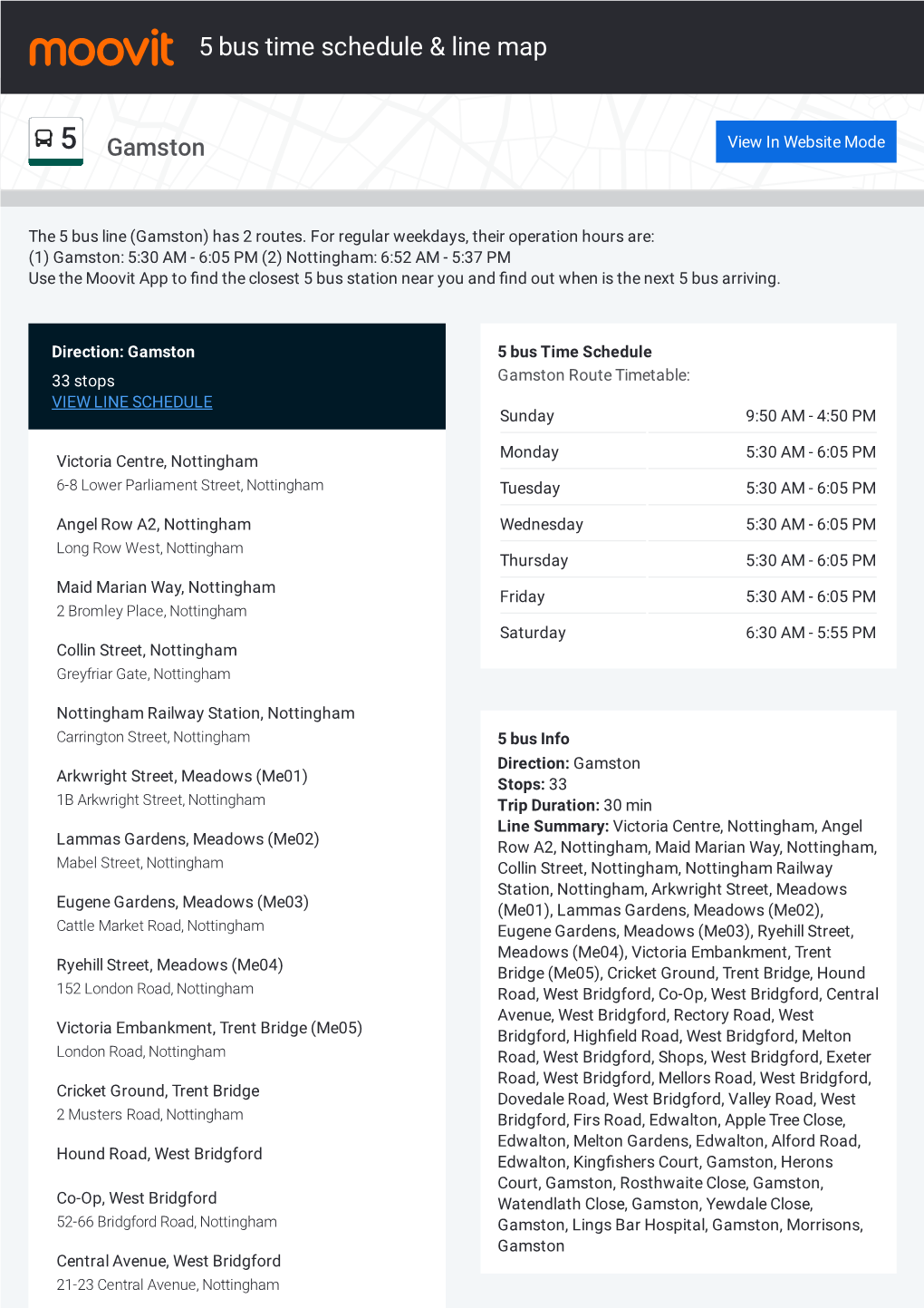 5 Bus Time Schedule & Line Route