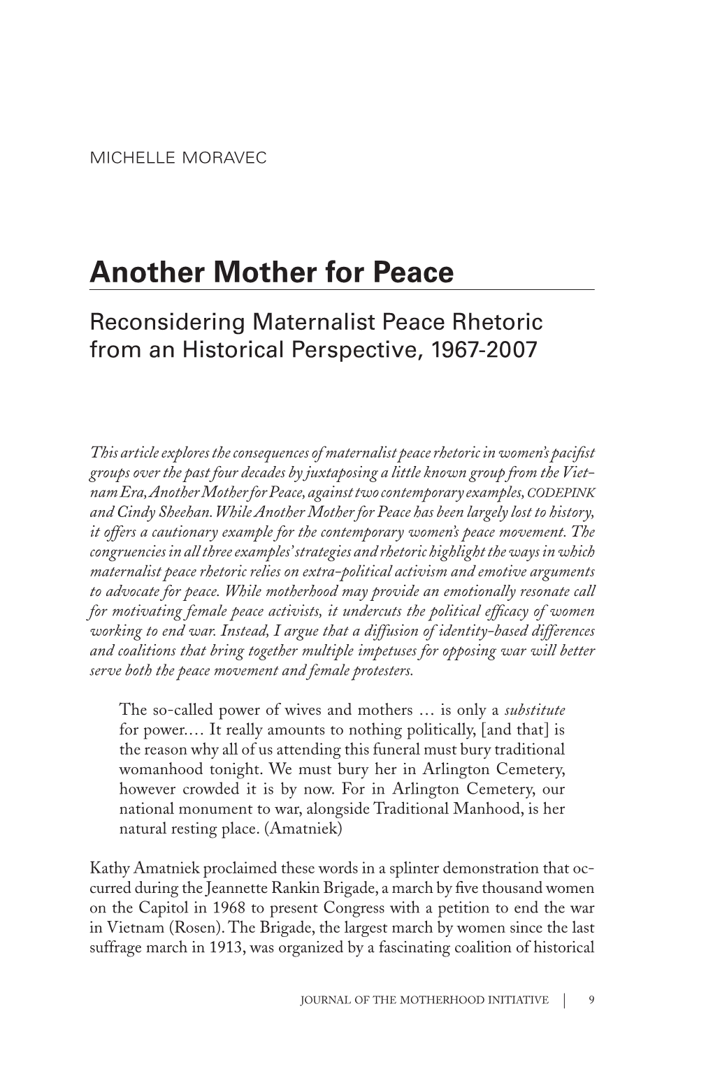 Another Mother for Peace Reconsidering Maternalist Peace Rhetoric from an Historical Perspective, 1967-2007