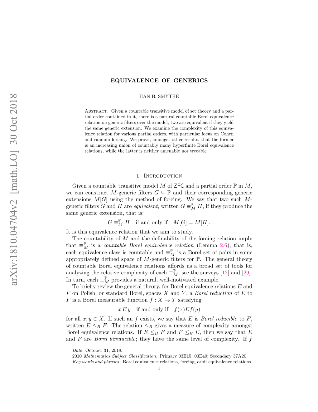 Equivalence of Generics