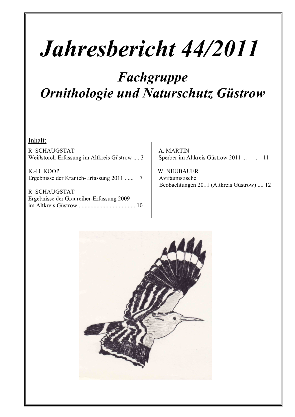 Jahresbericht 44/2011 Fachgruppe Ornithologie Und Naturschutz Güstrow