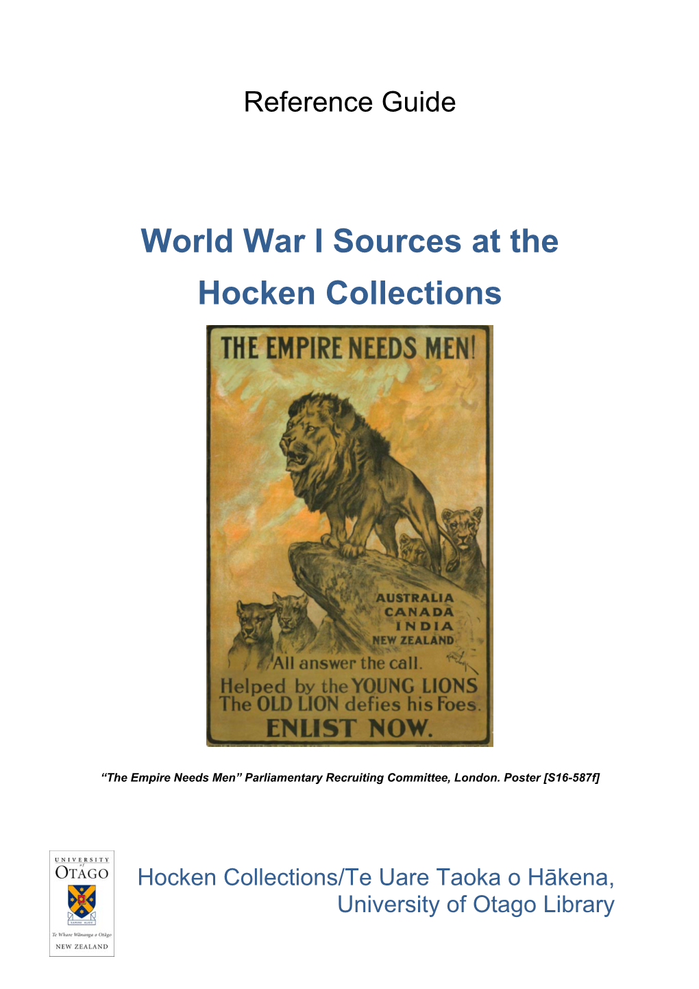 World War I Sources at the Hocken Collections