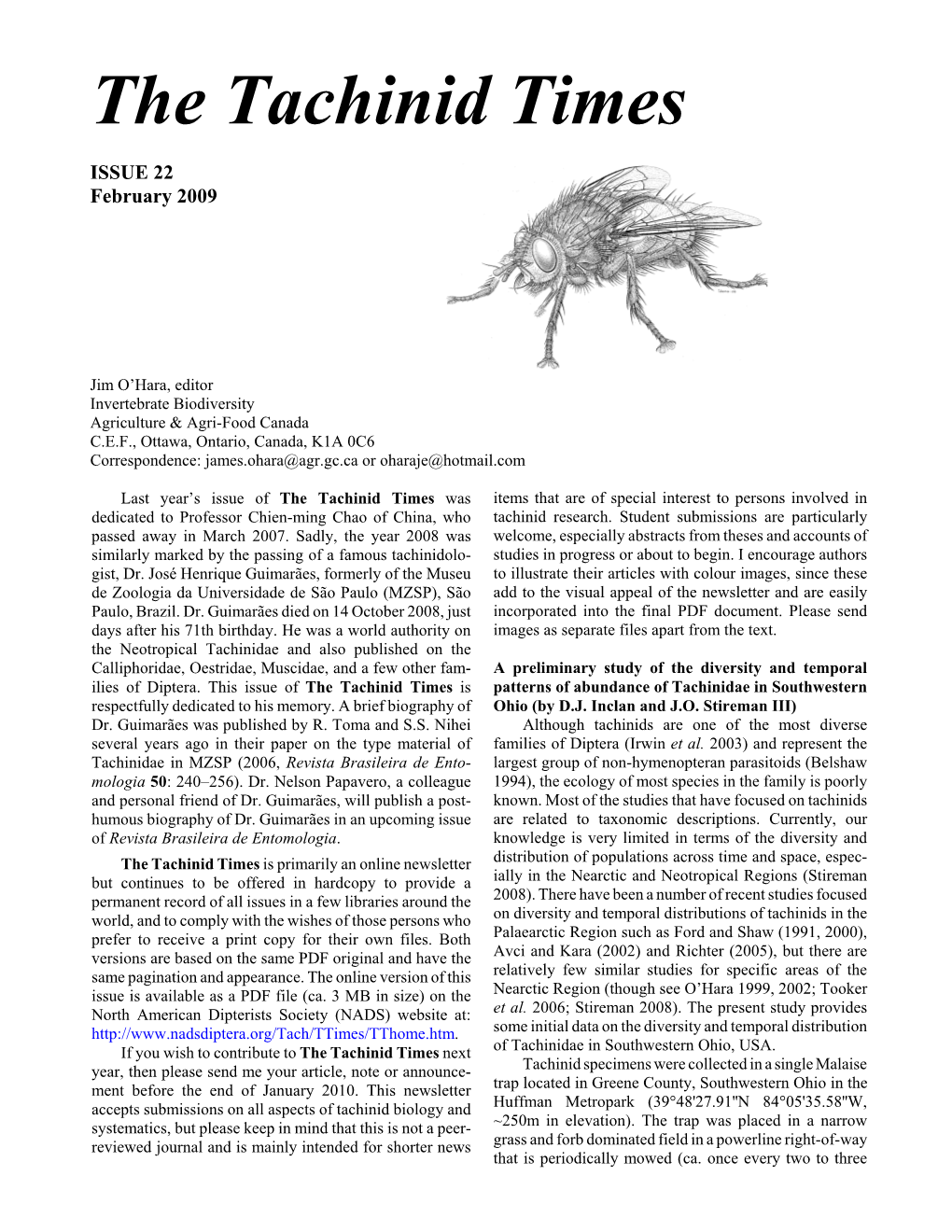 View the PDF File of the Tachinid Times, Issue 22