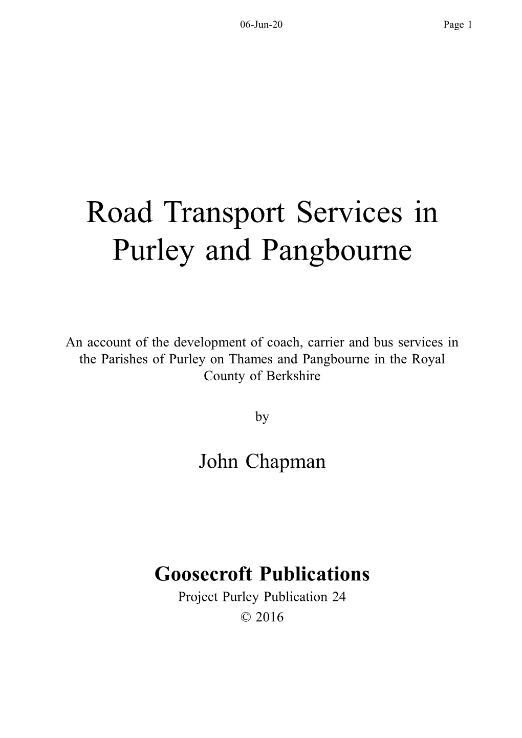 Road Transport Services in Purley and Pangbourne