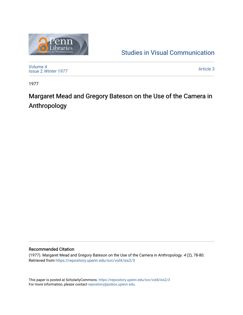 Margaret Mead and Gregory Bateson on the Use of the Camera in Anthropology