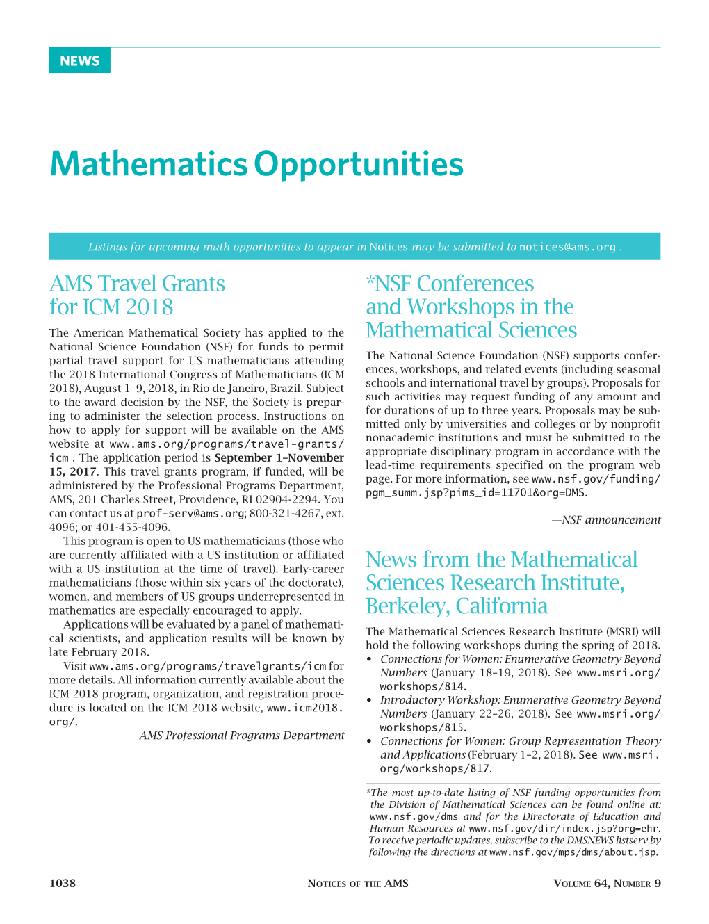 Mathematics Opportunities