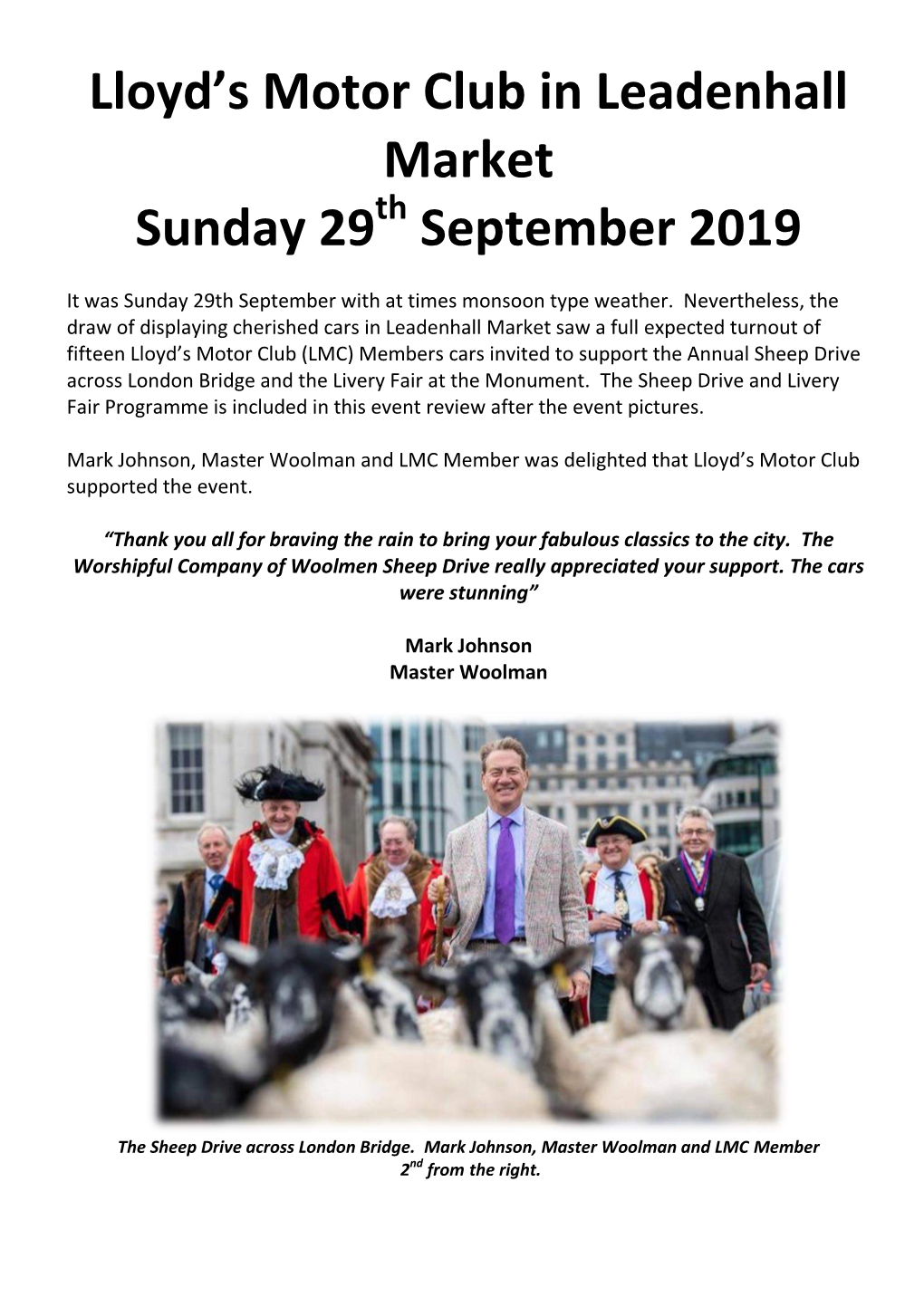 Lloyd's Motor Club in Leadenhall Market Sunday 29 September 2019