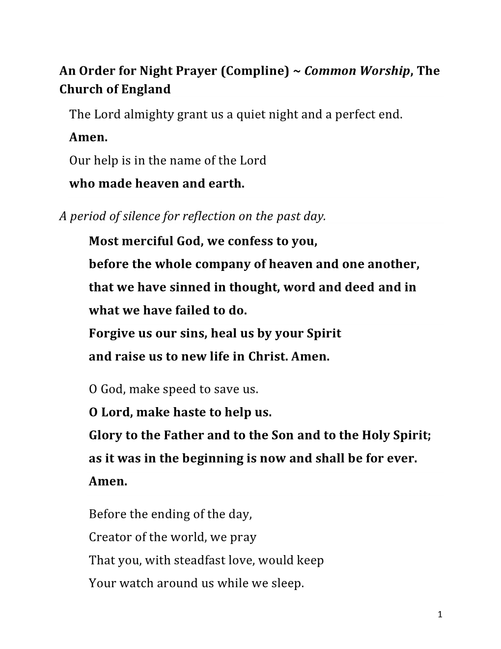 Compline) ~ Common Worship, the Church of England