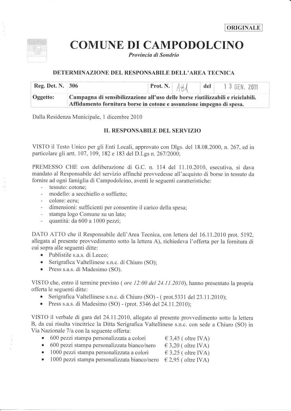 COMUNE DI CAMPODOLCINO Provincia Tli Sondrio