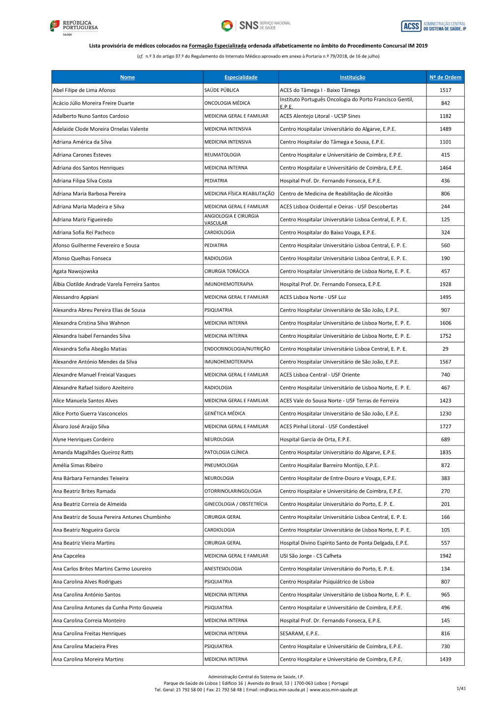 Lista Provisória De Colocados Na Formação Especializada