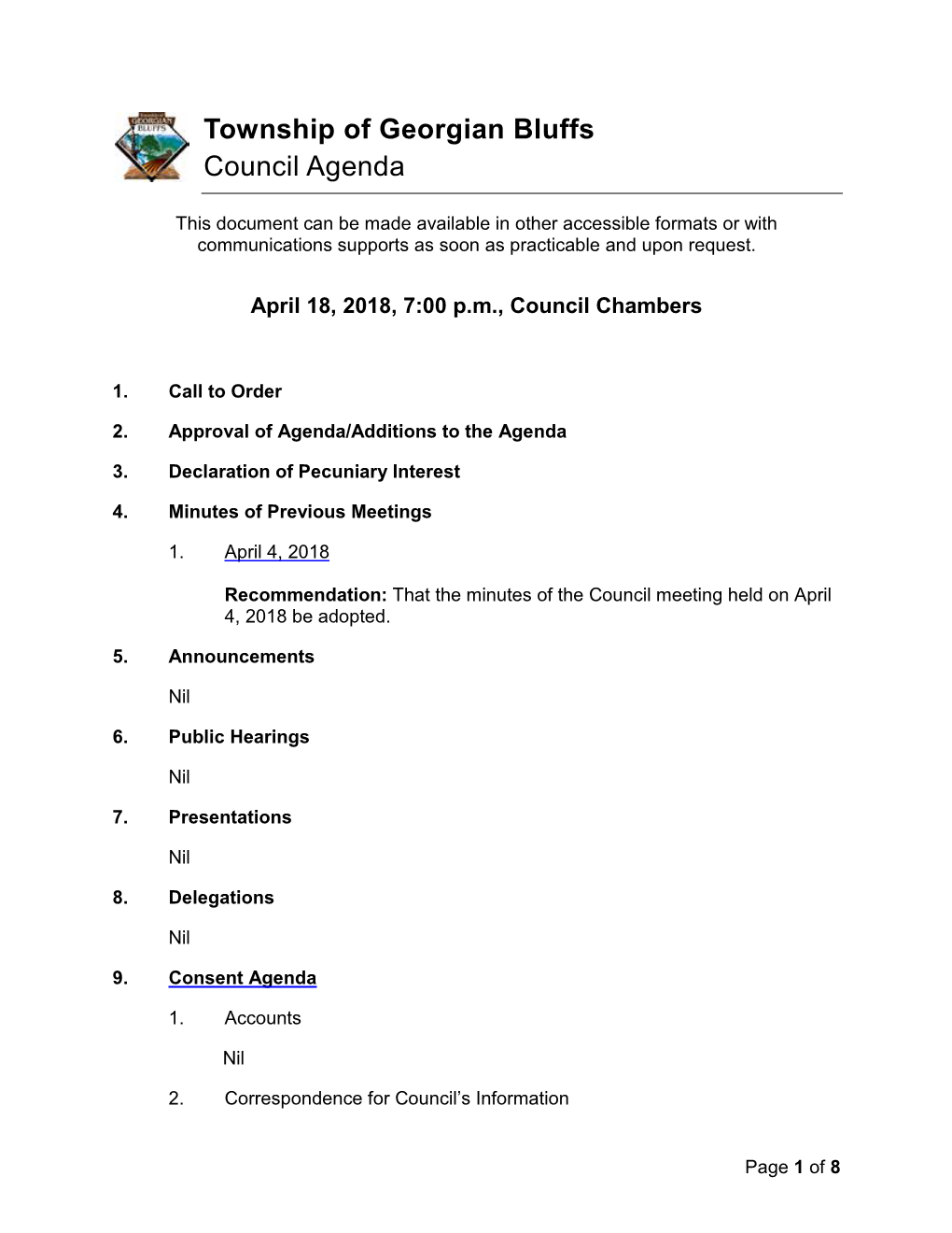 Township of Georgian Bluffs Council Agenda