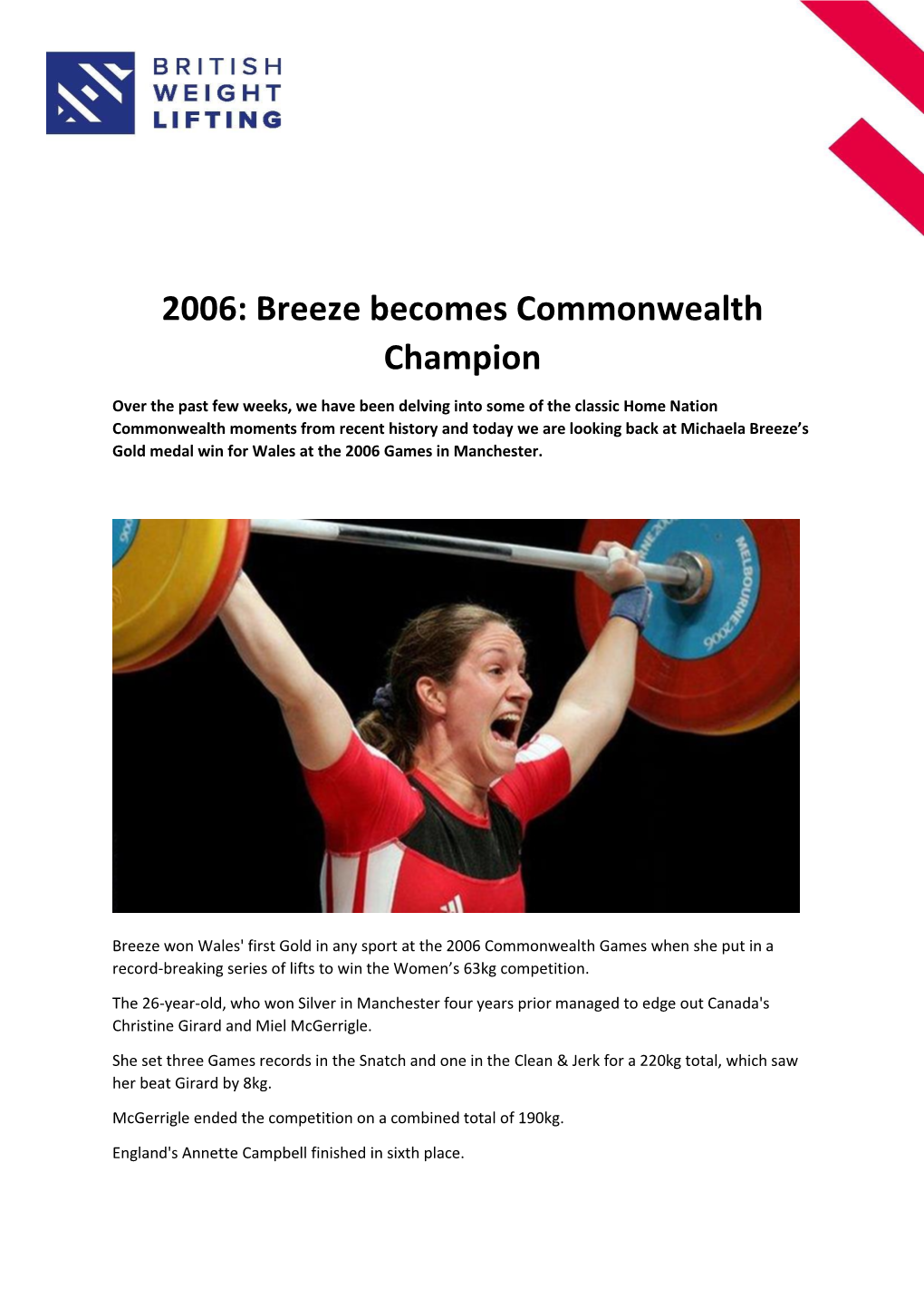 2006: Breeze Becomes Commonwealth Champion