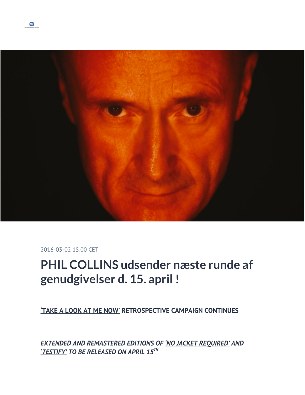 PHIL COLLINS Udsender Næste Runde Af Genudgivelser D. 15. April !