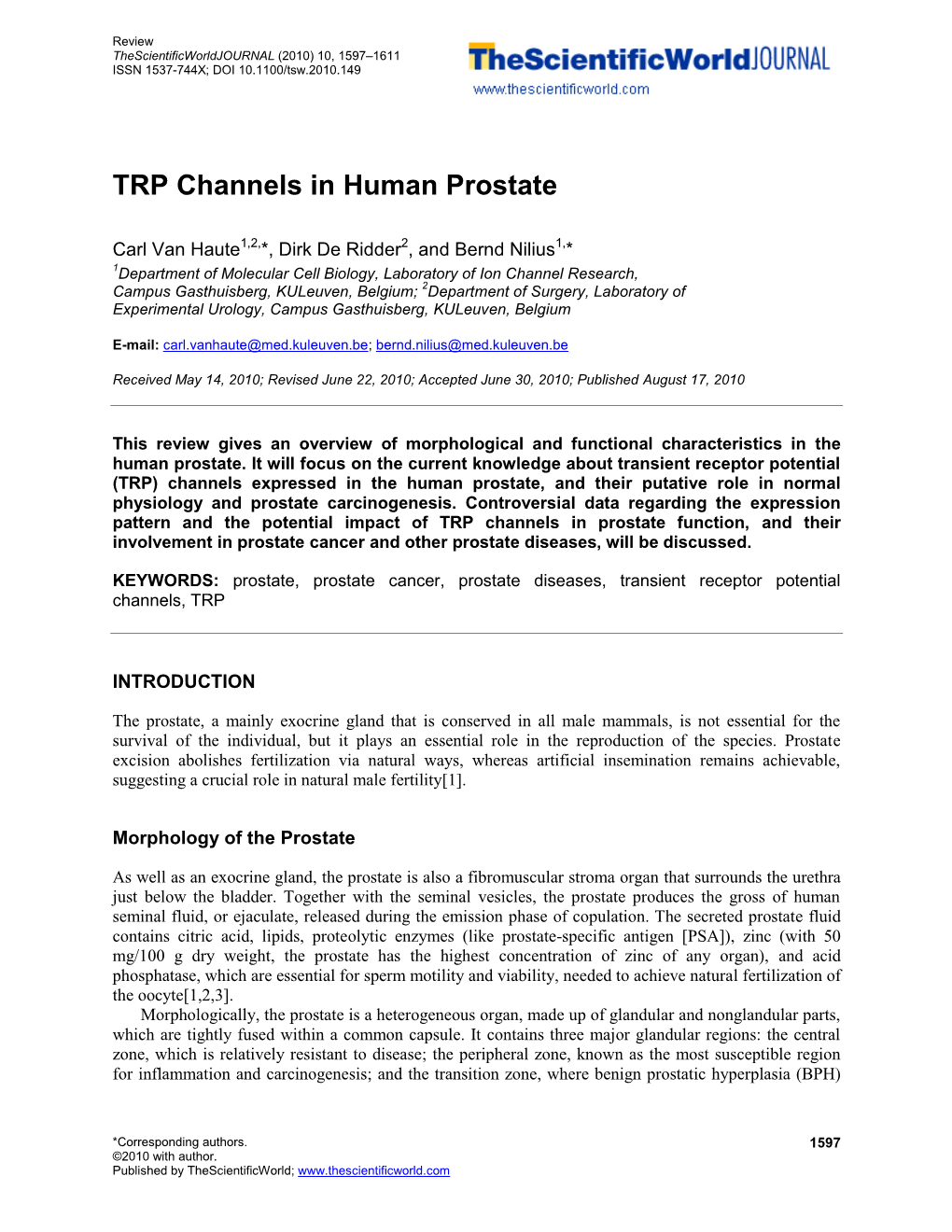 TRP Channels in Human Prostate