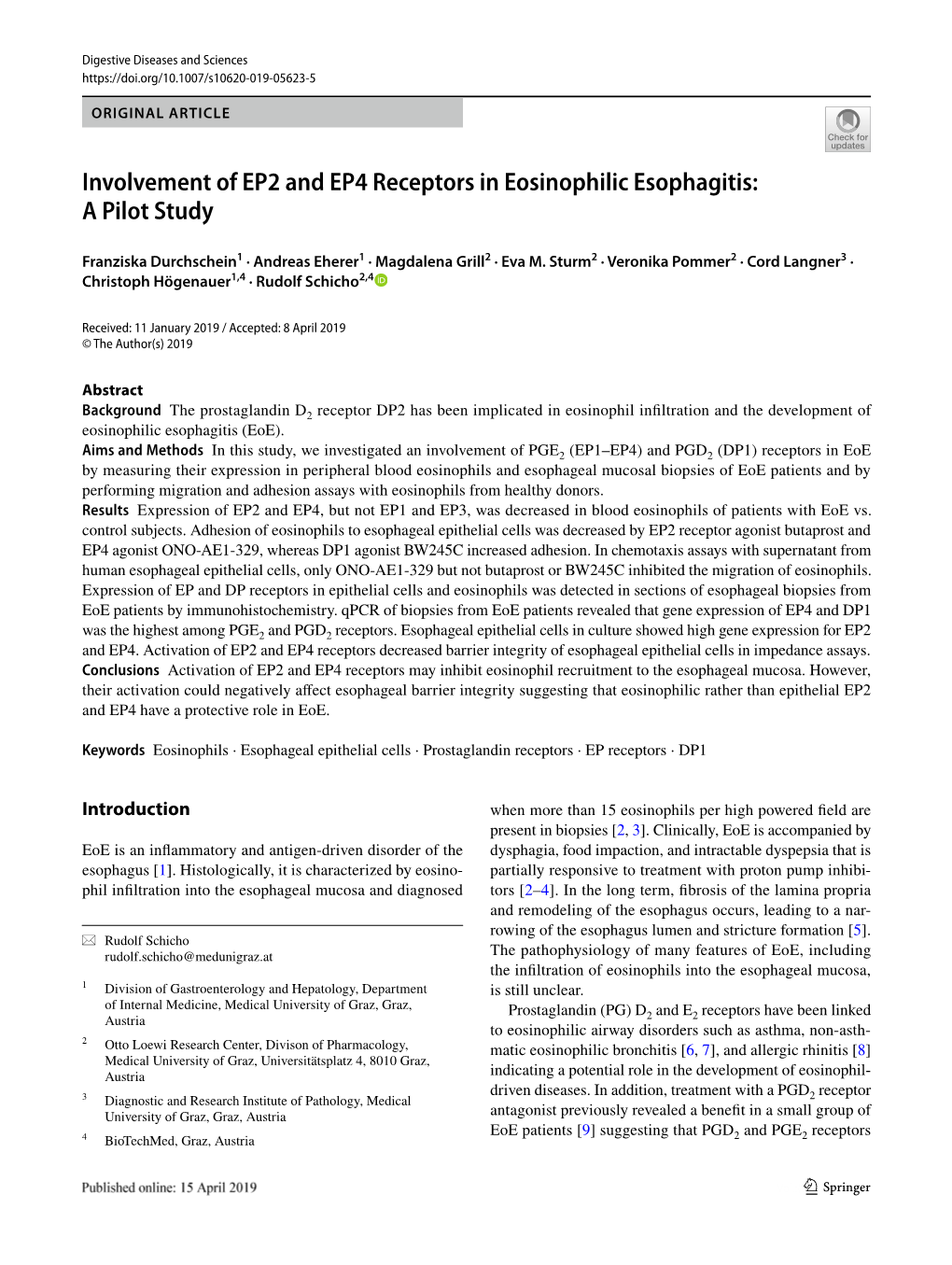 Involvement of EP2 and EP4 Receptors in Eosinophilic Esophagitis: a Pilot Study