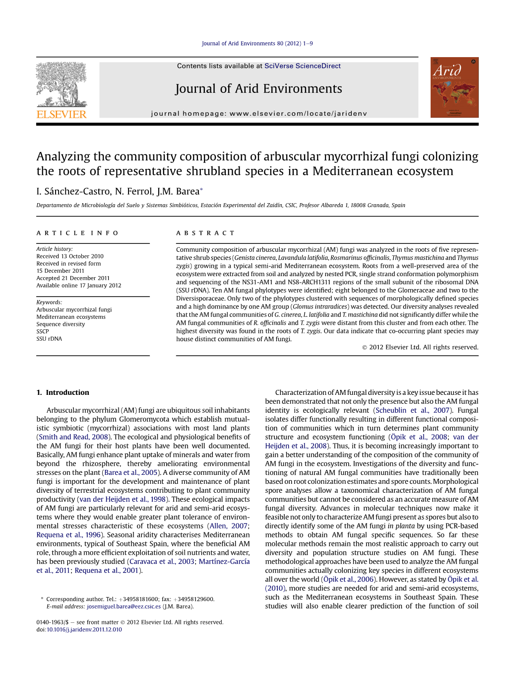 Analyzing the Community Composition of Arbuscular Mycorrhizal Fungi Colonizing the Roots of Representative Shrubland Species in a Mediterranean Ecosystem