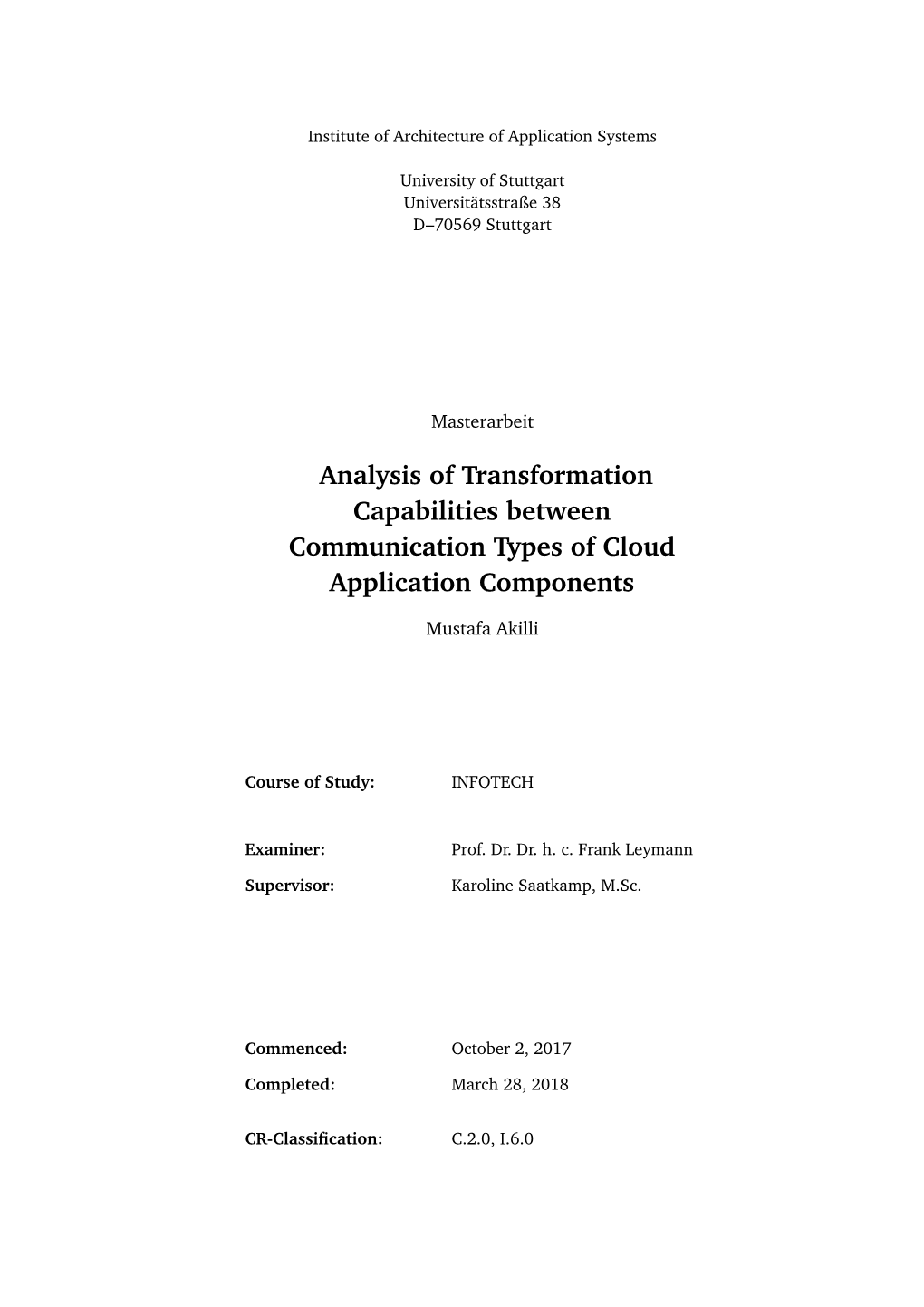 Analysis of Transformation Capabilities Between Communication Types of Cloud Application Components