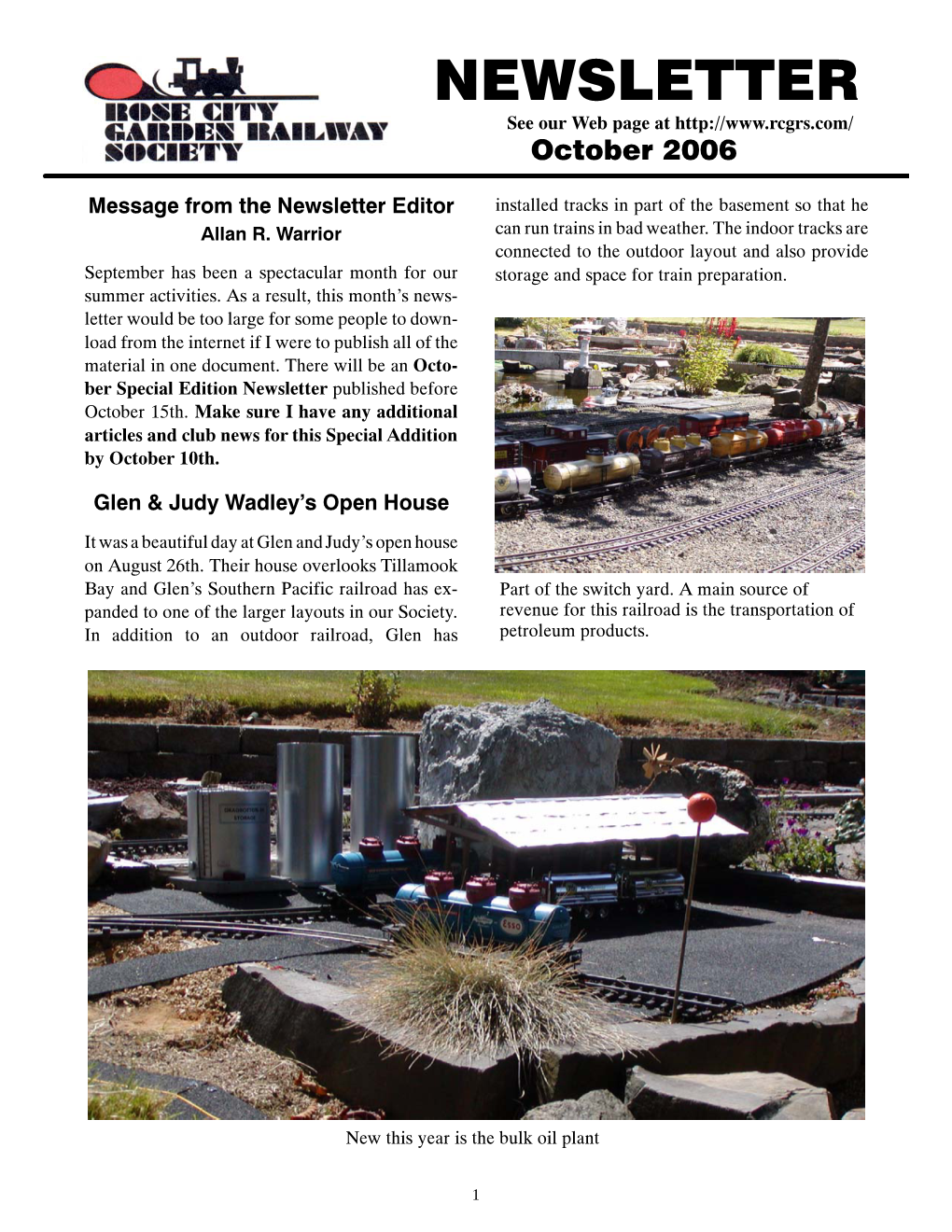 NEWSLETTER See Our Web Page at October 2006