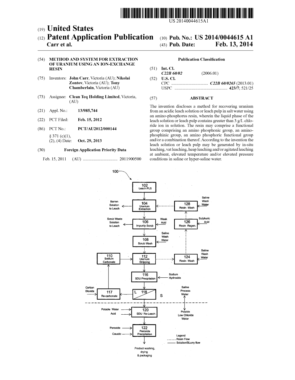 (12) Patent Application Publication (10) Pub. No.: US 2014/0044615 A1 Carr Et Al